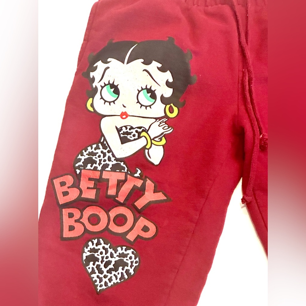 Betty Boop Graphic Burgundy Elastic Drawstring Joggers w/Pockets size L 11/13 - Picture 2 of 9